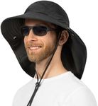 SUN CUBE Wide Brim Sun Hat with Neck Flap, Fishing Hiking for Men Women Safari, Neck Cover for Outdoor Sun Protection UPF50+ | Black