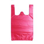 LazyMe T-Shirt Carry-Out Bags, Bolsas De Plastico Para Negocio, Plastic Grocery Bags Rose Sturdy Handled Merchandise Bags, Standard Supermarket Size, 12 x 20 Inches (Rose Red, 100 Pcs)