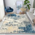 KIRFEIHT Area Rug 6x9 for Living Room Modern Abstract Bedroom Rug Contemporary Machine Washable Carpet Stain Resistant Rug for Dining Room Faux Wool Indoor Carpet Blue Grey