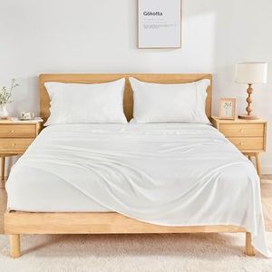 GOKOTTA Cooling Sheets King Size for Hot Sleeper, Breathable Luxury Soft Bamboo Sheets with 4 Elastic Corner Straps, 16 Inch Pocket, Bed Sheets with Double Stitched (Bright White, King)