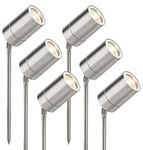 Long Life Lamp Company 6 pack Stainless Steel Low Voltage Garden Spike light 12v Adjustable Outdoor MR16 Ground Mount ZLC027