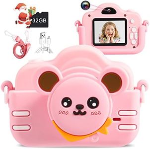 MINIBEAR 40MP Kids Camera for Boys and Girls, 1080P Digital Camera for Children, Toy Selfie Camera with Dual Lens 2.0' Color Screen, Toddler Rechargeable Video Recorder with 32GB TF Card(Pink)