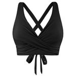 Generic Women's Bikini Tops V Neck Plus Size Swimwear Top Criss Cross Self Tie Bathing Suit Push Up Padded Swim Bikini Top for Women UK Big Bust, Black, XXL