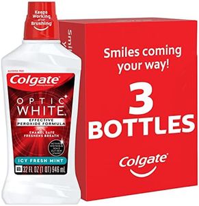 Colgate Optic White Whitening Mouthwash with Hydrogen Peroxide, Alcohol Free, Icy Fresh Mint - 32 fluid ounces (3 Pack)