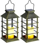 2Pack 12" Solar Lantern Outdoor Garden Hanging Lantern Waterproof LED Flickering Flameless Candle Mission Lights for Table, Outdoor Party, Mother's Day Gift