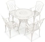 TANGZON 5 Pieces Patio Dining Set, Cast Aluminum Outdoor Table and Chairs Set with Umbrella Hole & Elegant Pattern, All-weather Garden Furniture Set for Lawn, Backyard, Balcony (Table+4 Chairs)