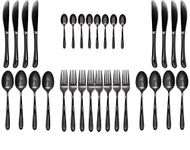 STAR WORK-Stainless Steel Black Flatware, Tableware Cutlery Set Include Knife/Fork/Spoon Utensils for Dinner and Tea, Dishwasher Safe (Pack of 32)