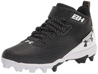 Under Armour Men's Harper 7 Mid Rubber Molded Baseball Cleat Shoe, (001) Black/White/Black, 11