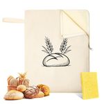 Beeswax Bread Bags for Sourdough & Homemade Bread,1 Pack XL Reusable Organic Beeswax Linen Cotton Bread Storage with Wide Zipper Access to Keep Fresh,Sourdough Bags with Cleaning Brush