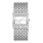 JewelryWe Rectangular Bracelet Watch for Women: Iced Out Rhinestone Analog Quartz Gold Sliver Adjustable Dress Watch Elegant Watches Gifts for Girlfriend Mother Wife