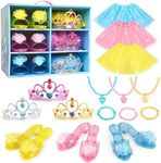 Meland Princess Dress Up - Little Girls Costume Set with 3 Color Skirts, 3 Pairs of Heel Shoes, 2 Crown Tiaras, Princess Accessories for Little Girls Toddlers for Birthday Christmas Party Favor