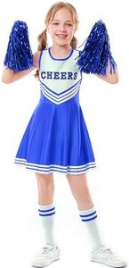 LOLANTA Girls Cheerleader Costumes Dresses Cheerleading Outfit Cheer Uniform with Pom Poms (6-7, blue)