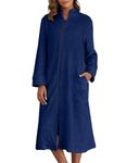 Ekouaer Long Zipper Bathrobe for Womens Thick Plush Robe Comfy Warm House Coat with Pockets Navy X-Large