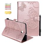 UUcovers Case for Samsung Galaxy Tab A 8.0 (2018 Release) Model SM-T387 Verizon/Sprint/T-Mobile/AT&T, with Pencil Holder Card Pockets Stand PU Leather Magnetic Wallet Folio Cover, Rosegold Butterfly