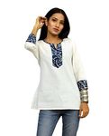 JAIPUR HAND BLOCK Women's Cotton Top |Tunic (Medium, White)