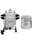 LIFEX Autoclave Sterilizer 13 Litre (9" Dia. x 11.5''H) with 8" x 8" Dressing Drum | CDSCO Class C License | Aluminum Mirror Finish Electric Autoclave Cooker Type to Sterilize medical equipment