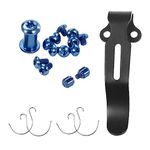 19Pcs Replacement Knife Accessories Fit for Benchmade 535, Includes Black Deep Carry Pocket Clip, 2 Sets Omega Springs, 13Pcs Blue Titanium Alloy Screws and Pivot Set and 1 Set Titanium Thumb studs