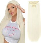 REECHO 28" Straight Super Long 4 PCS Set Thick Clip in on Hair Extensions White Blonde