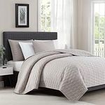 BOURINA Quilt Coverlet Set Embroidery Bedspread 3-Piece Quilt Set Microfiber Lightweight, Queen 90 Inch x 92 Inch Beige