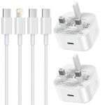 iPad Charger,2 Pack Apple iPad USB C Lightning Charger Cable and Plug 1M 3FT Quick Charge for iPad Pro 12.9 11 2nd 3rd 4th 5th 6th Generation 2024/Air/Mini 2 3 4 5 6/iPad 5th 6th 7th 8th 9th 10th 11th