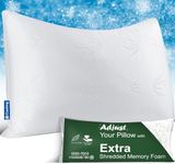 Shredded Memory Foam Pillows for Sleeping Queen Size Cooling Bed Pillows for Hot Sleepers Luxury Bamboo Pillow for Side Back Sleeper, Soft Yet Support Adjustable Bed Pillow with Extra Fill (1 Pack)