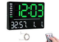 SYGNIUS Plastic Digital Wall Clock Digital Clock Large Display Dual Alarms Automatic Brightness Dimmer Easy Track The Time Date Day of Week & Temperature with Remote Control (Square Digital 1) Black