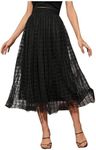 OYOANGLE Women's Plaid Contrast Mesh Flared Skirt Elastic High Waist Flowy Elegant Midi Skirts Black Large