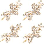 Waydress 4 Pcs Rhinestone Bridal Hair Clip Leaf Wedding Hairpin Bride Crystal Hair Barrette Accessories for Women(Gold, Rhinestone Style)