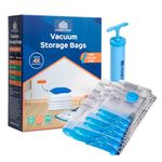 HomeStrap Vacuum Storage Bags with Pump (Pack of 6) 2 Small 2 Medium 1 Large 1XL| Airtight and Reusable Space Saver Double Ziplock Compression Bags with Vacuum Pump|Creates 4x More Space for Clothes