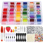 PAXCOO 985Pcs String Bracelet Making Kit, Friendship Bracelet String Kit with 110 Skeins Embroidery Floss Cross Stitch Thread, 830 Beads for Friendship Bracelet Making, 45Pcs Embroidery Tools