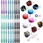 Aluminum Dart Shafts Medium Short 45mm/38mm - 9 Sets 27 pcs Dart Stems Accessories + 30 Flights + 50 Rubber O-rings + 1 Dart Wrench for Steel Tip Soft Tip Darts 2BA Universal