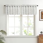 VOGOL 18 Inches Long Bedroom Window Valances, 2 Panels Linen Textured Privacy Valance Curtains for Bathroom, Country Style Leaf Print Curtain for Dining Room, 52 x 18, Grey