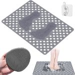 ManmiHealth Non-Slip Bathtub Shower Safety Mat & Bath Glove Set (2 PCS), 27.6''x19.7'' Big FEET Shower Foot Scrubber with Strong Suction Cups Drain Holes, Exfoliating Foot Massage Bath Mat.(Gray)