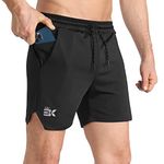 BROKIG Men's Lightweight Gym Shorts,5" Comfortable Workout Athletic Running Shorts Men with Zip Pocket(Black,Medium)