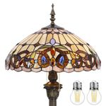 WERFACTORY Tiffany Floor Lamp Serenity Victorian Stained Glass Standing Reading Light 16X16X64 Inches Antique Pole Corner Lamp Decor Bedroom Living Room Home Office S021 Series