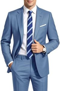 Men's Suit 5 Pieces Blue Gray Stretch Tuxedo Business Wedding 36R Regular