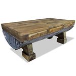 vidaXL Coffee Table with Solid Reclaimed Wood and Galvanised Iron - Handmade Rustic Wooden Table for Living room, Farmhouse Design, Brown