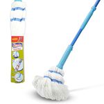 Spontex Twist Mop | Microfibre Mop with Built-In Self Wringing System | Non-Scratch Scourer Pad for Tough Stains | Cleans Laminate, Wood & Tile Flooring | Washable Mop Head