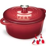 Overmont Enameled Cast Iron Dutch Oven - 5.5QT Cookware with Cookbook Cotton Heat-resistant Caps - Heavy-Duty Enamel Pot with Lid for Braising Stews Roasting Bread Baking