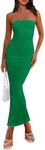 PRETTYGARDEN Women Sleeveless Long Tube Dress Sexy Strapless Y2K Beach Bodycon Maxi Dress (Green,X-Small)