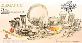 IndianArtVilla Handmade Stainless Steel Hammered Dinner Set Thali Set, Dinnerware & Tableware, Gift Set, 52 Pieces,