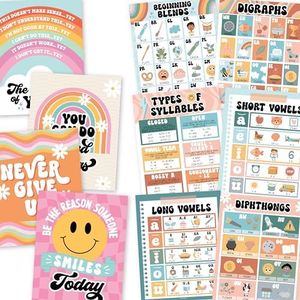 9 Retro Sound Wall Classroom Phonics Posters For Classroom, 9 Welcome Sign For Classroom Motivational Posters, Consonant Blends And Digraphs Posters, Growth Mindset Classroom Posters