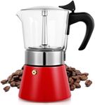 Suiitat Induction Moka Pot, 9 Cups (15.9 oz) Crystal Glass-Top & Stainless Steel Moka Pot, Classic Stovetop Espresso Maker, Red