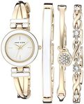 Anne Klein Women's Bangle Watch and Premium Crystal Accented Bracelet Set, Gold/White