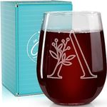 On The Rox Drinks Monogrammed Gifts For Women and Men - Letter A-Z Initial Engraved Monogram Stemless Wine Glass - 17 Oz Personalized Wine Gifts For Women and Men (A)