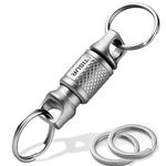 TISUR Titanium Quick Release Keychain, Retractable Key Chain Detachable Keychain Clip，Pull Apart Key Rings for Men Women, 1pc Titanium Swivel+2pcs Sus Key Rings, Small