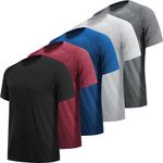 MLYENX 5/7 Pack Workout Shirts for Men Quick Dry Moisture Wicking Mens Gym Shirts Athletic T-Shirts, 5 Pack Black, Dark Grey, Light Grey, Wine Red, Dark Blue, Large