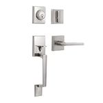 KIAYACI Front Door Handle Sets with Deadbolt Entry Door Locksets Single Cylinder HandleSet with Straight Handle Lower Half Grip, Silver