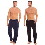 INSIGNIA 2 Pack Mens Plain Jersey Pyjama Lounge Bottoms Pants (Black -Navy comfort top, 3XL)