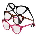 Betsey Johnson Women's Plaid 3 Pack Reading Glasses, Black, Tortoise, Magenta, 2X